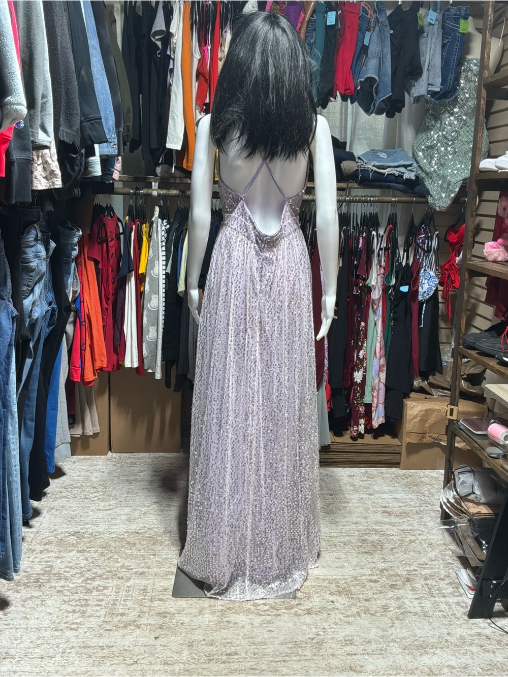 Fashion Nova Lavender Sequin V-Neck Prom Gown - Picture 6 of 8